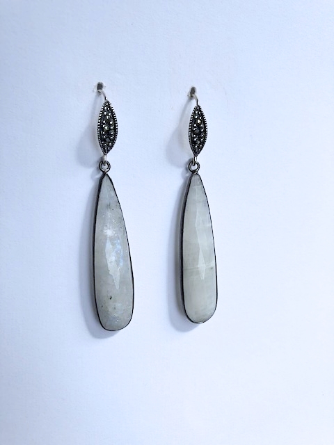 A Marcasite and Moonstone Teardrop Earring